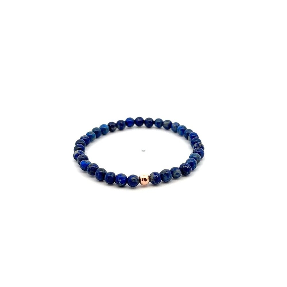 Natural Lapis Gemstone Mini 4mm 18K Rose Gold Charm Bead September Birthstone
